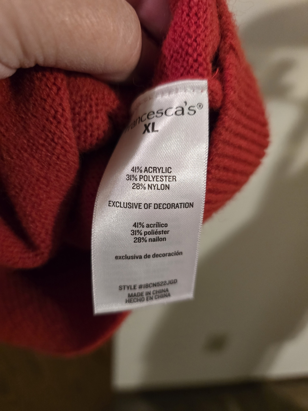 Francesca's Collections Red Crewneck Sweater with White Bow Accents - Picture 6 of 6